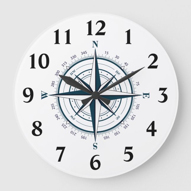 Grande Horloge Ronde Compas étoilé directionnel avec degrés (Recto)