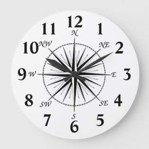 Grande Horloge Ronde Compas étoile Rose de 32 points