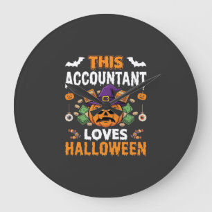 Grande Horloge Ronde Comptable Aime Halloween Citrouille Comptable Desi