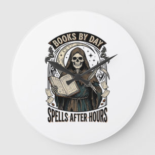 Grande Horloge Ronde Comptable d'Halloween Sorcière Reaper Design Vinta