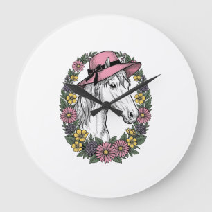 Grande Horloge Ronde Conception d'art vectoriel de portrait de cheval f