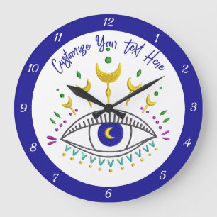 Grande Horloge Ronde Conception de Boho Métaphysique Oeil Cosmique Pers