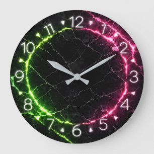 Grande Horloge Ronde Conception de cadran néon en marbre noir
