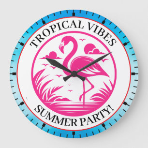 Grande Horloge Ronde Conception de cercle d'été flamant rose-68730