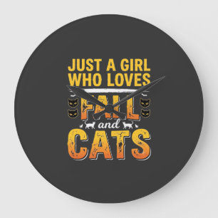 Grande Horloge Ronde Conception de chats fille d'automne Halloween_1