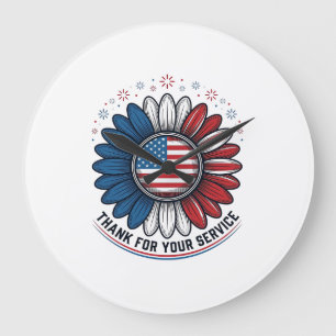 Grande Horloge Ronde Conception de chemise de Daisy patriotique Merci p