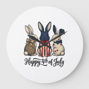 Grande Horloge Ronde Conception de chemise de lapin patriotique du 4 ju