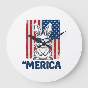 Grande Horloge Ronde Conception de chemise de lapin patriotique Vintage