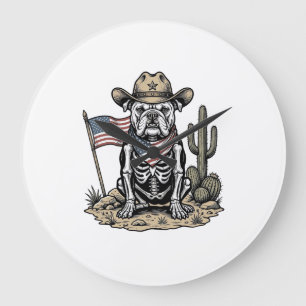 Grande Horloge Ronde Conception de chemise patriotique de chien squelet
