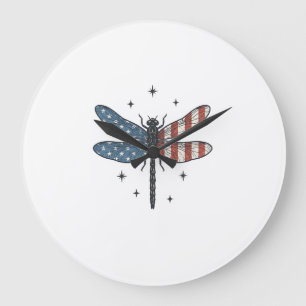 Grande Horloge Ronde Conception de chemise vectorielle de libellule pat