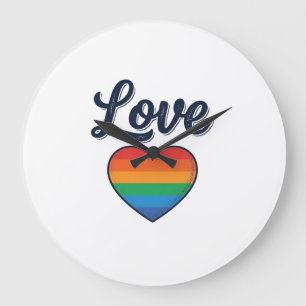 Grande Horloge Ronde Conception de chemise vectorielle Love Rainbow Hea