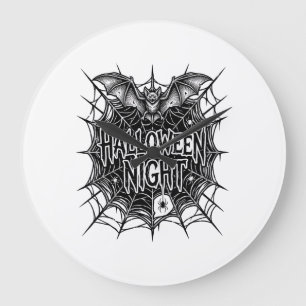 Grande Horloge Ronde Conception de chemise vintage Halloween Night Bat