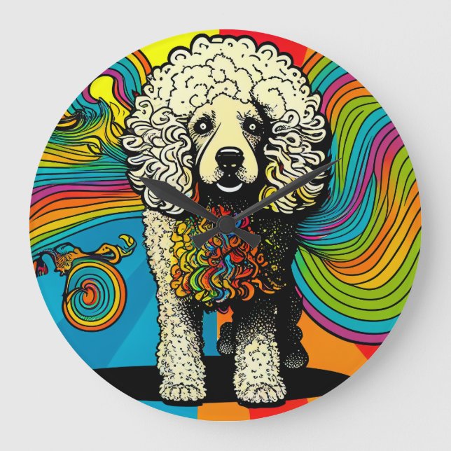 Grande Horloge Ronde Conception de chien de caniche psychédélique (Recto)