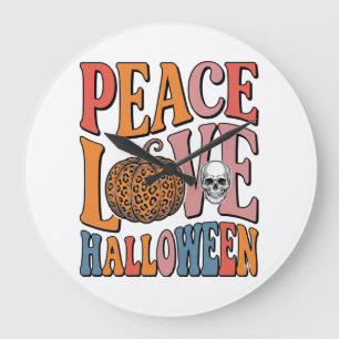 Grande Horloge Ronde Conception de crâne de citrouille Halloween amour 