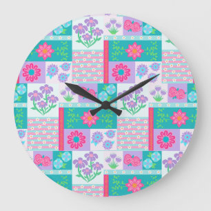 Grande Horloge Ronde Conception de fleurs vibrantes en fleurs