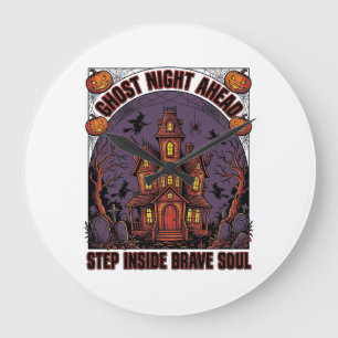 Grande Horloge Ronde Conception de gravure vintage Halloween Maison han