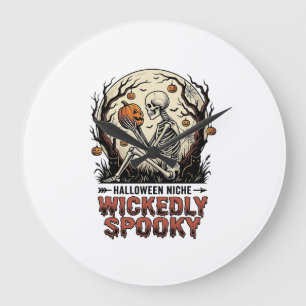Grande Horloge Ronde Conception de gravure vintage Halloween squelette 