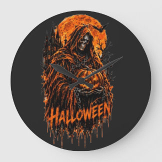 Grande Horloge Ronde Conception de Halloween de la Faucheuse Citrouille