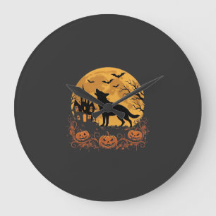 Grande Horloge Ronde Conception de lune de Halloween de berger allemand