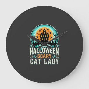 Grande Horloge Ronde Conception de maison hantée de dame de chat effray
