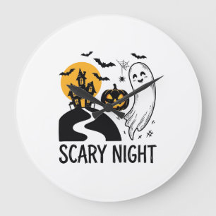 Grande Horloge Ronde Conception de maison hantée Halloween de nuit effr