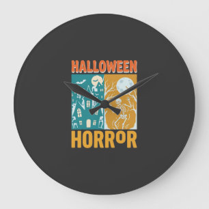 Grande Horloge Ronde Conception de maison hantée Halloween Lune squelet
