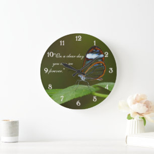 Grande Horloge Ronde Conception de papillon de Glasswing "temps clair"