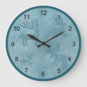 Grande Horloge Ronde Conception de pétroglyphe de cerf turquoise du sud