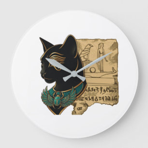 Grande Horloge Ronde Conception de Pharaon Chat Noir