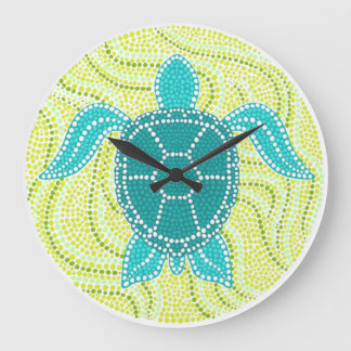 Grande Horloge Ronde Conception de point vert et bleu de la tortue mari