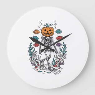 Grande Horloge Ronde Conception de Poisson de Plongeur de Squelette de 