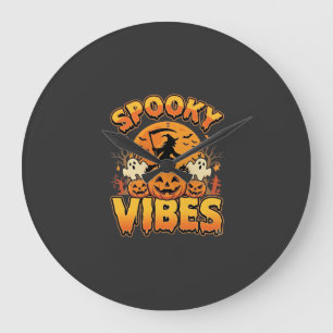 Grande Horloge Ronde Conception de sorcière de citrouille d'Halloween V