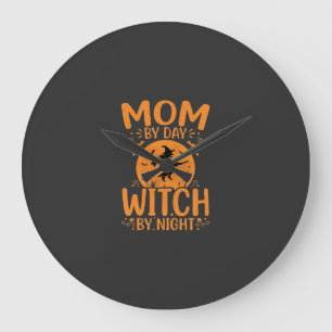 Grande Horloge Ronde Conception de sorcière de maman Halloween