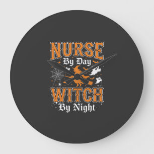 Grande Horloge Ronde Conception de sorcière infirmière Halloween (2)