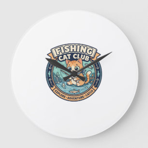Grande Horloge Ronde Conception de T-shirt de chat de pêche - Chat de p