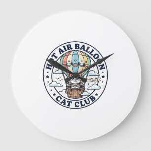Grande Horloge Ronde Conception de T-shirt de chat mignon en montgolfiè
