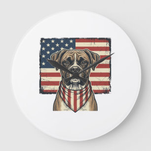 Grande Horloge Ronde Conception de T-shirt Drapeau de Chien Boxer Patri