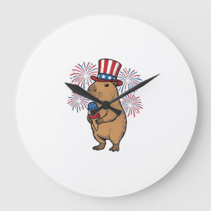 Grande Horloge Ronde Conception de T-shirt Feux d'Artifice Crème Glacée