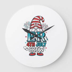 Grande Horloge Ronde Conception de T-shirt Gnome Patriotique ER 4 juill