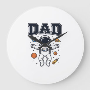 Grande Horloge Ronde Conception de T-shirt Vector Space Astronaute Papa
