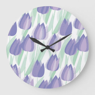 Grande Horloge Ronde Conception de tulipe : violet clair floral.