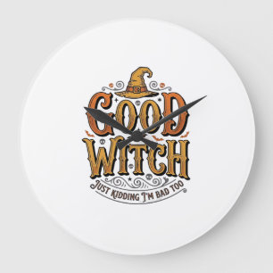 Grande Horloge Ronde Conception de typographie Halloween sorcière genti
