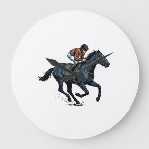 Grande Horloge Ronde Conception de vecteur de jockey de course de cheva