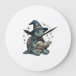 Grande Horloge Ronde Conception de vecteur de magicien de tortue mignon