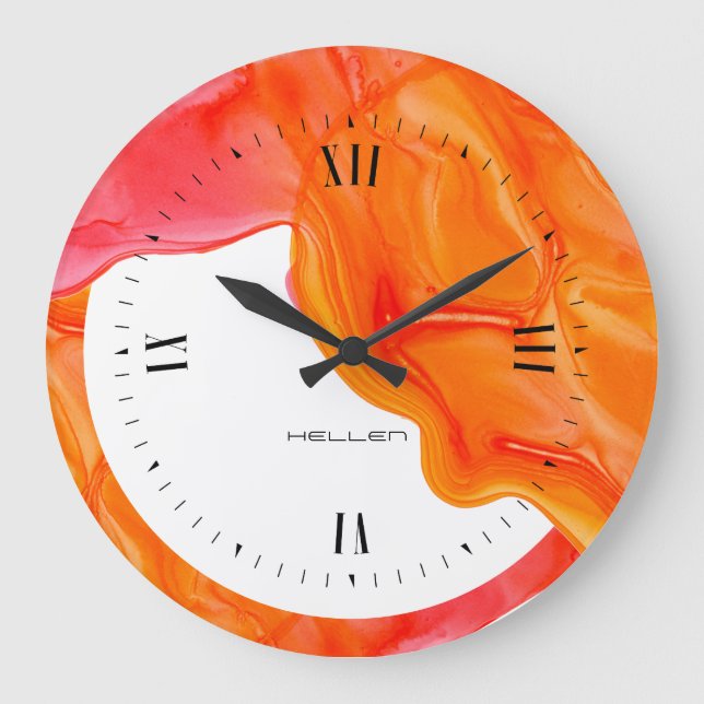 Grande Horloge Ronde Conception d'encre à géométrie fluide orange (Recto)