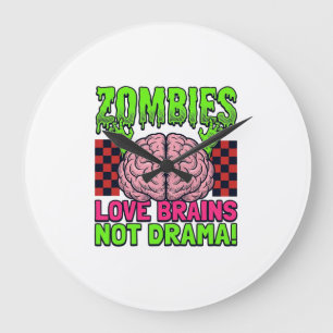 Grande Horloge Ronde Conception d'horreur vintage Amour de zombies cerv