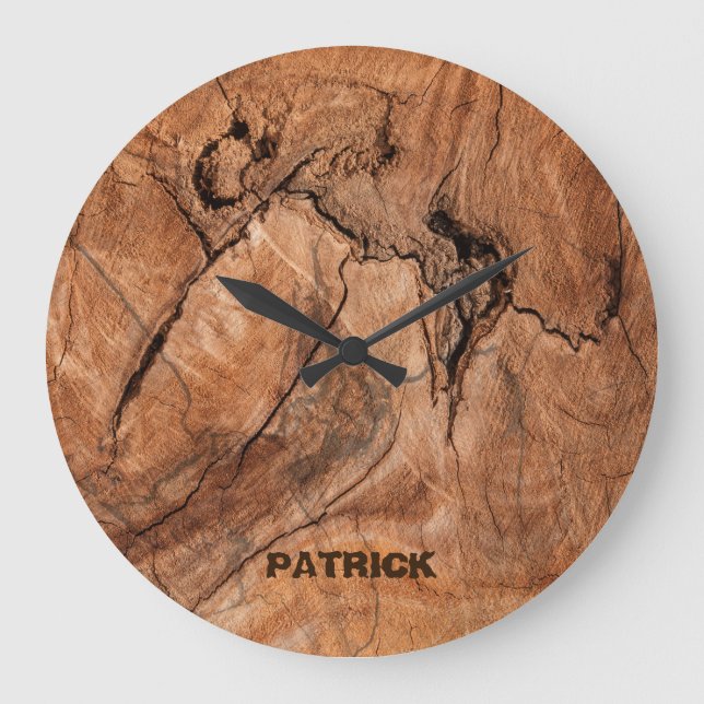 Grande Horloge Ronde Conception en bois brun clair décorée d'un (Recto)