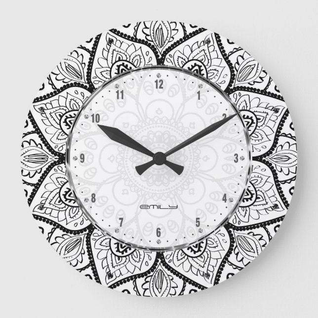 Grande Horloge Ronde Conception fleurie noire et blanche de dentelle de (Recto)