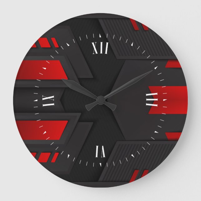 Grande Horloge Ronde Conception géométrique en métal noir et rouge (Recto)