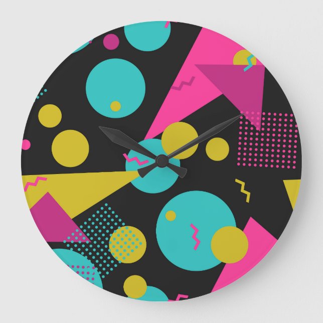 Grande Horloge Ronde Conception géométrique Memphis des années 80 rétro (Recto)